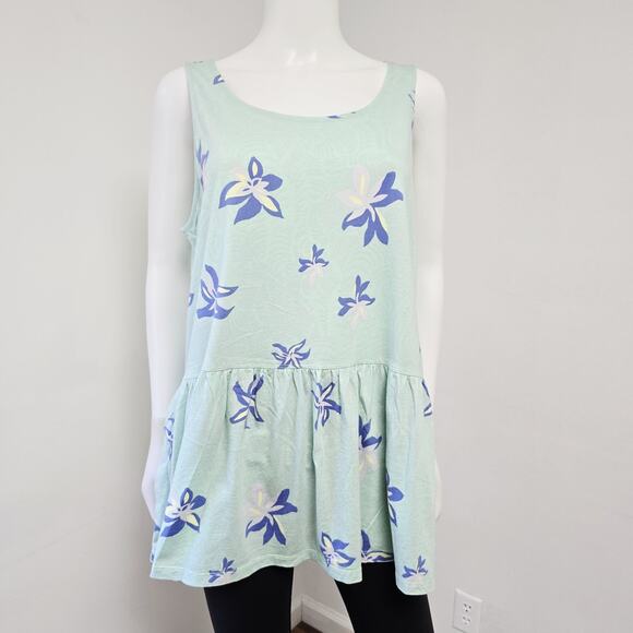 Logo Lori Goldstein Tank Top 1X Floral Babydoll Stretch Peplum Hem Artsy Layer - Picture 1 of 9